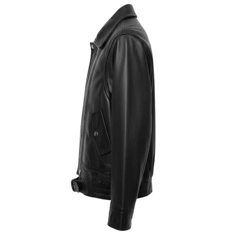 Snap Buckle Gloss Line Leather Jacket