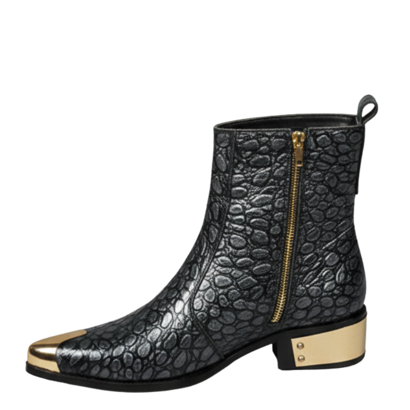 Noir Serpente Embossed Grace Golden Toe Boot