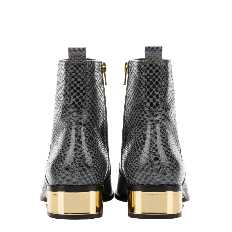 Snakeskin Textured Ankle Boots with Gold Heel Accent
