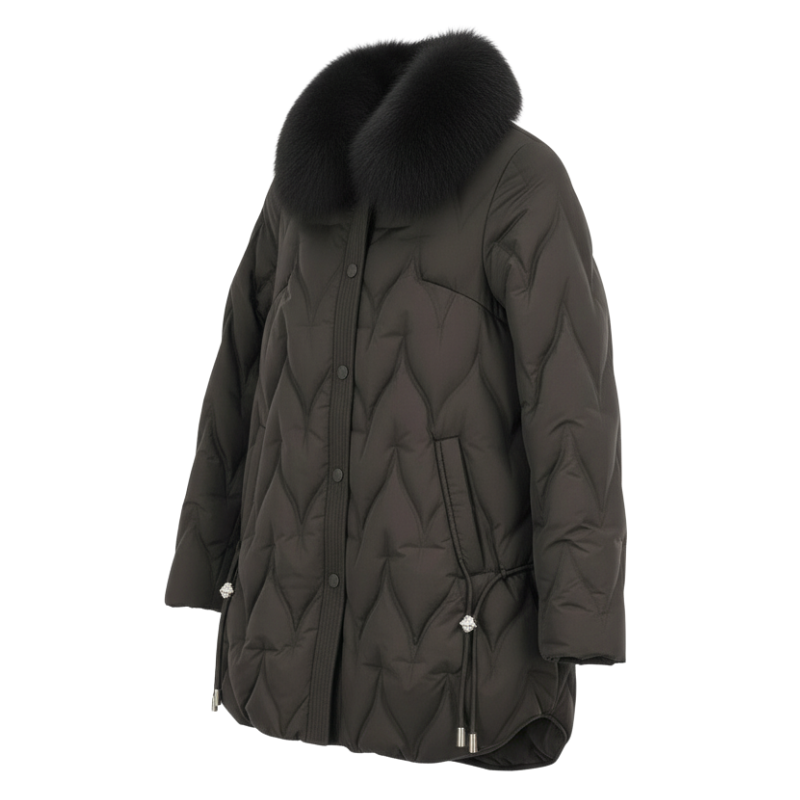 Luxe Leaf Quilted Coat with Pearl-Tipped Drawstrings