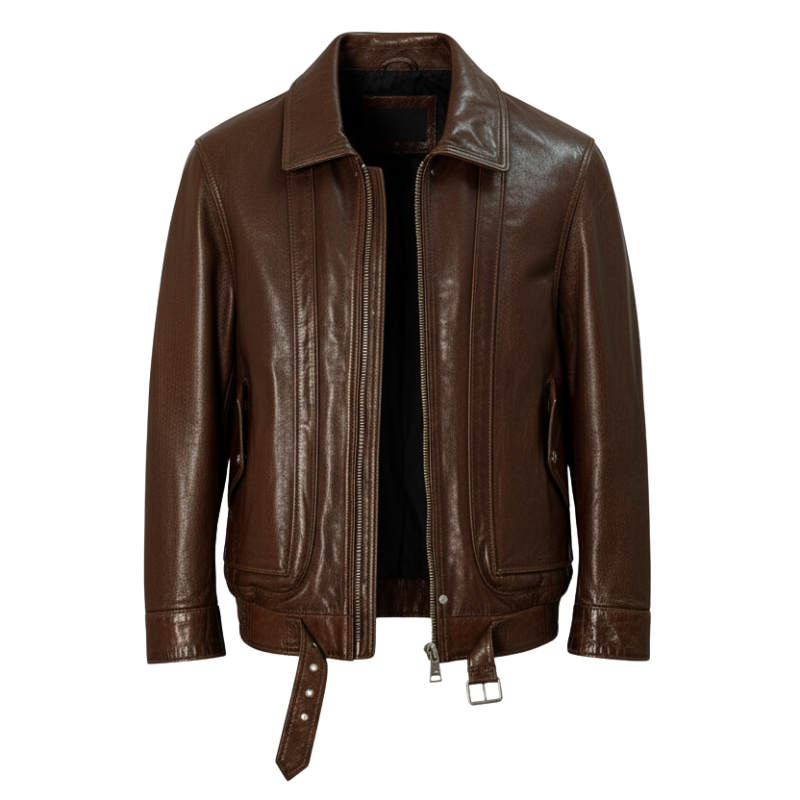 Gloss Buckle Classic Leather Jacket