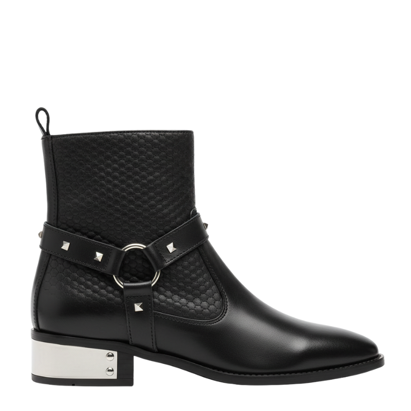 Luxury Noir Crest Studded Ankle Boots