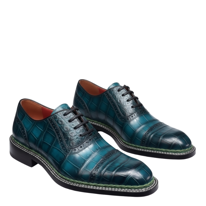 Men's Emerald Croc-Patina Oxford