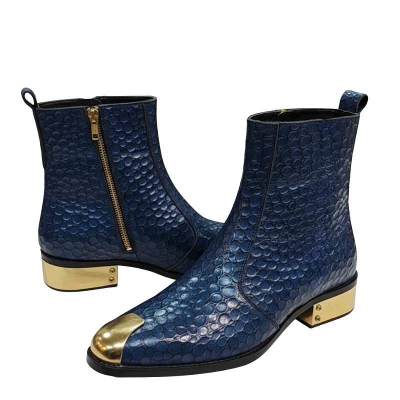 Sapphire Serpent Grace Embossed Golden Toe Boot