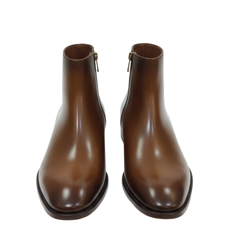 Italian Leather Zipper Ankle Boots