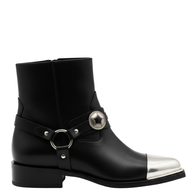 Midnight Harness Silver Cap Toe Boot