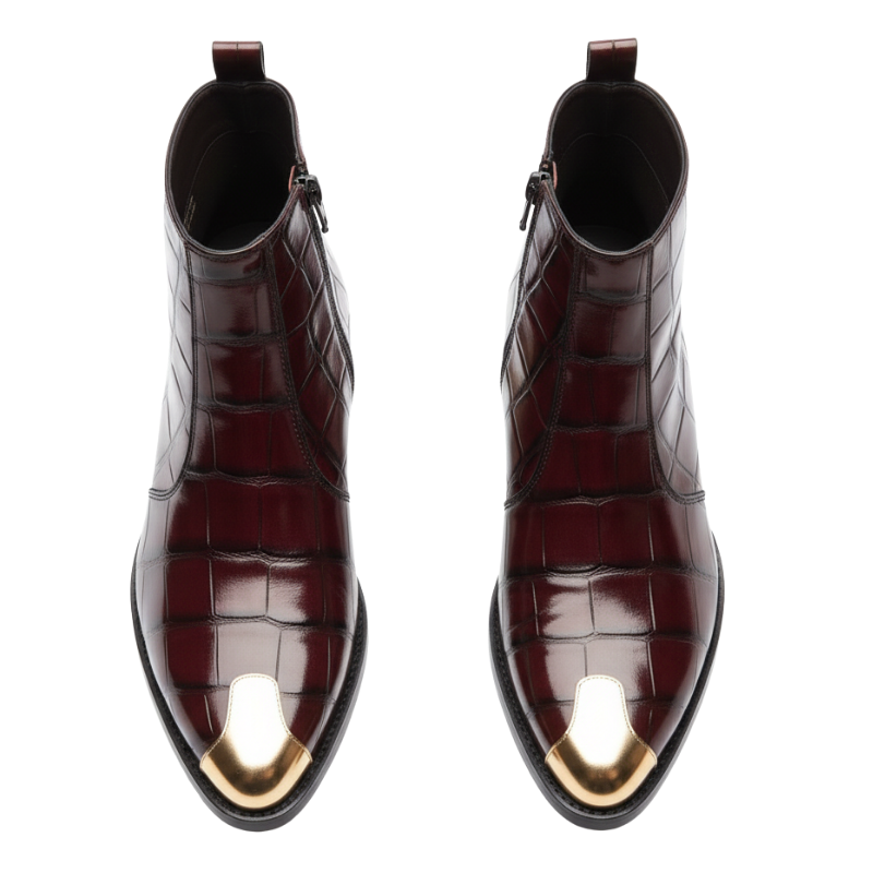 Crocodile Embossed with Golden Toe Zipper Boot
