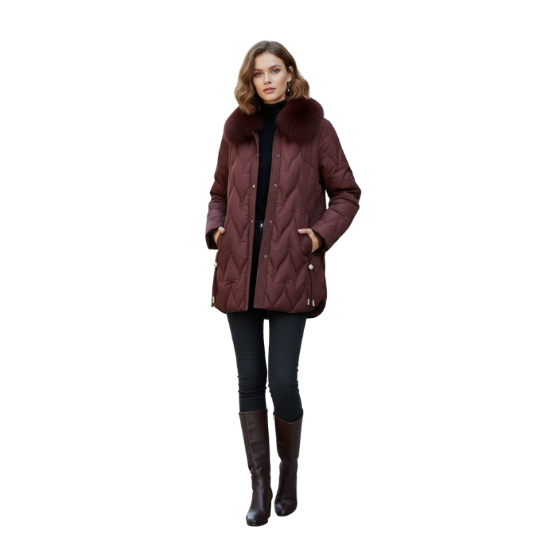 Luxe Leaf Quilted Coat with Pearl Tipped Drawstrings