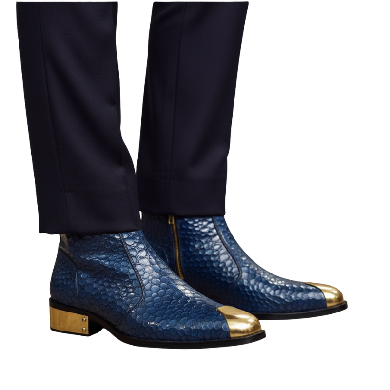 Sapphire Serpent Grace Embossed Golden Toe Boot