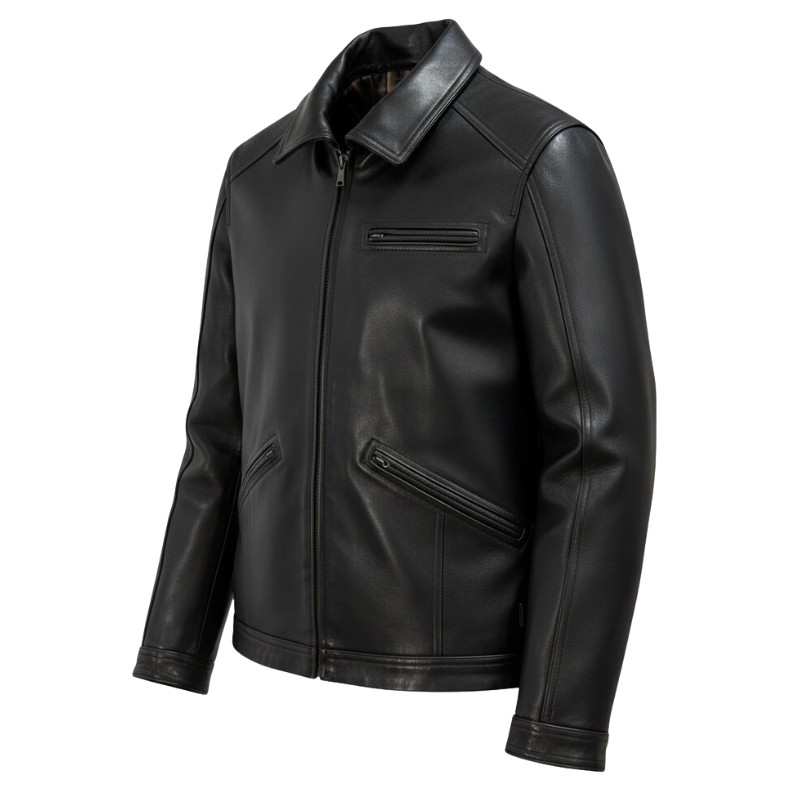 Jet Plaid Zipper Leather Jacket