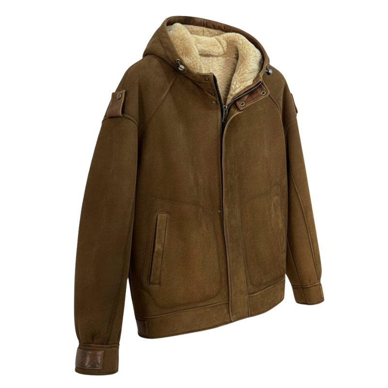 Hood Fleece Suede Warm Shearling Jacket