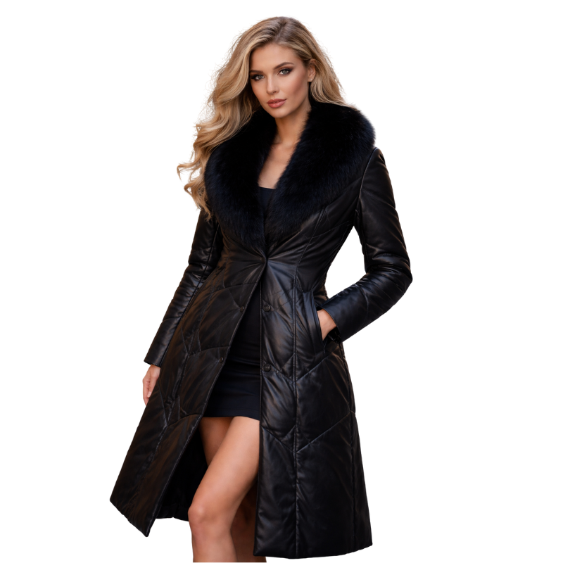 Midnight Fur Shield Leather Coat