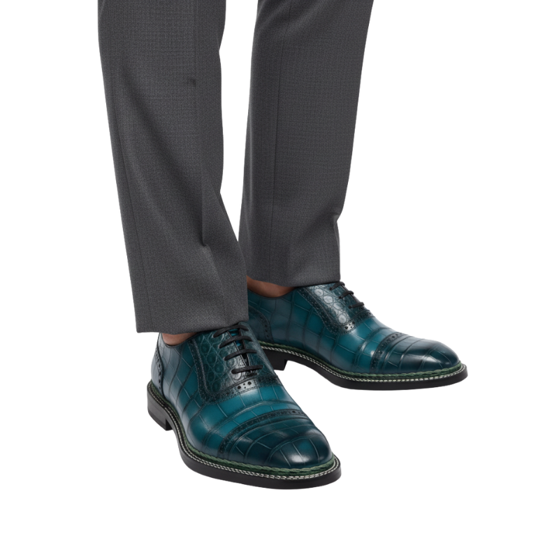 Men's Emerald Croc-Patina Oxford