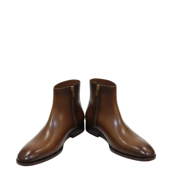 Italian Leather Zipper Ankle Boots