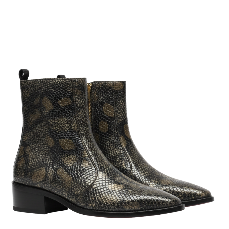 Reptile Texture Pointed Ankle Boots