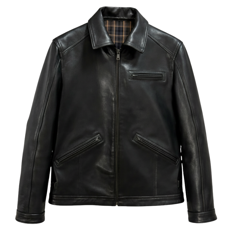 Jet Plaid Zipper Leather Jacket