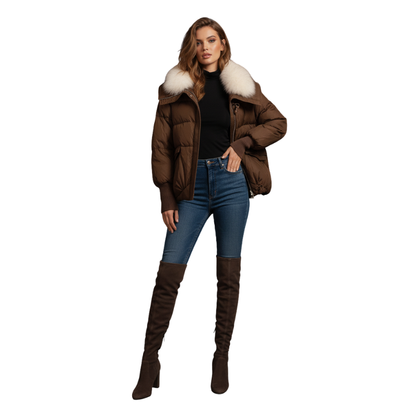 Cocoa Fluff Toggle Puffer Jacket