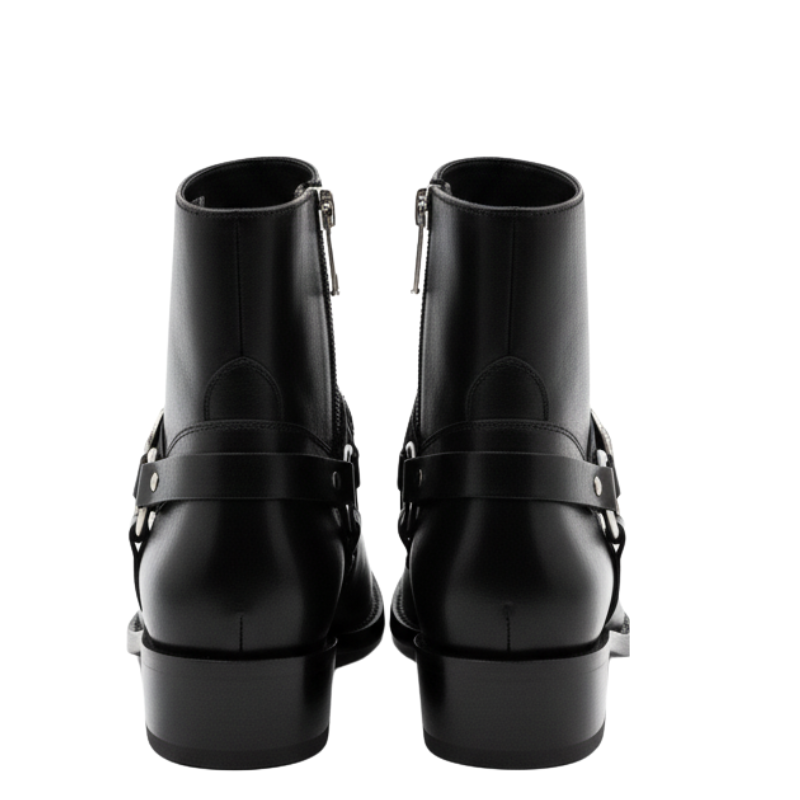 Midnight Harness Silver Cap Toe Boot