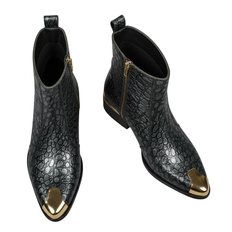 Noir Serpente Embossed Grace Golden Toe Boot