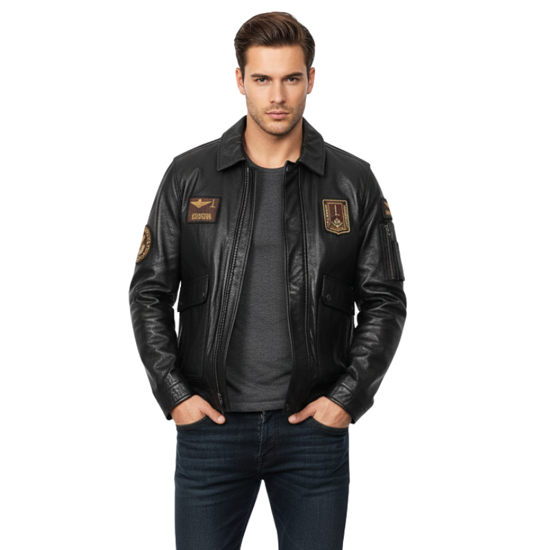 Aero Rank Patch Command Leather Jacket