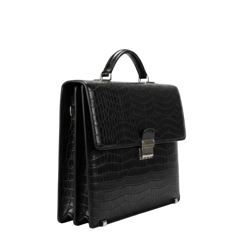 Noir Crocodile Embossed Leather Briefcase