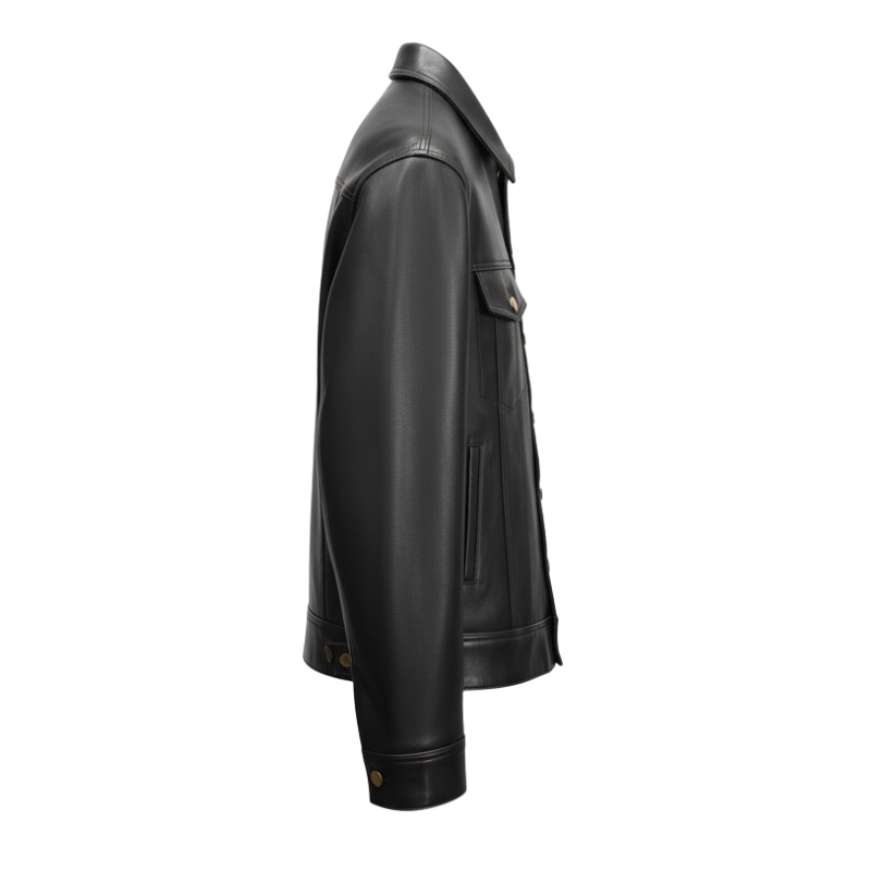Luxury Noir Heritage Leather Trucker Jacket