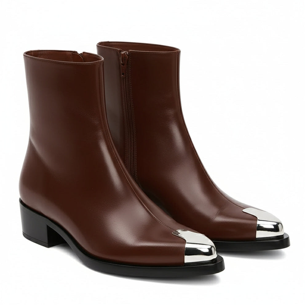 Punk Leather Boots Silver Toe