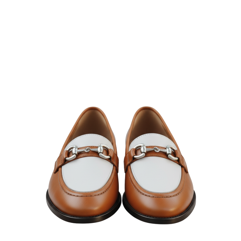 Luxury Cognac Ivory Bit Buckle Loafers