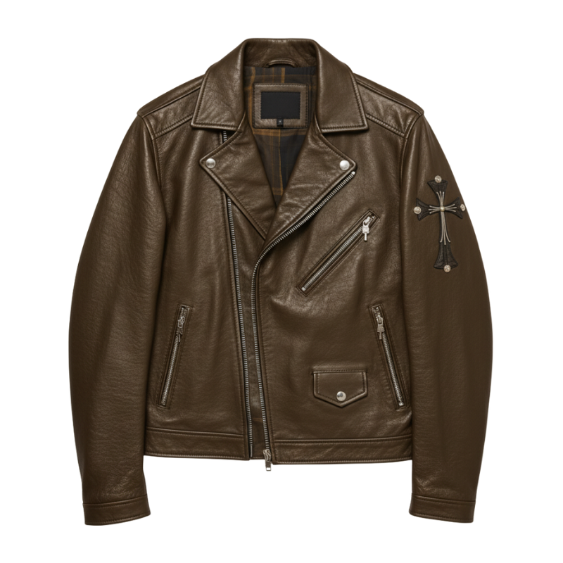 Cross Patch Leather Biker Jacket