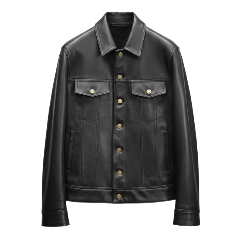 Luxury Noir Heritage Leather Trucker Jacket