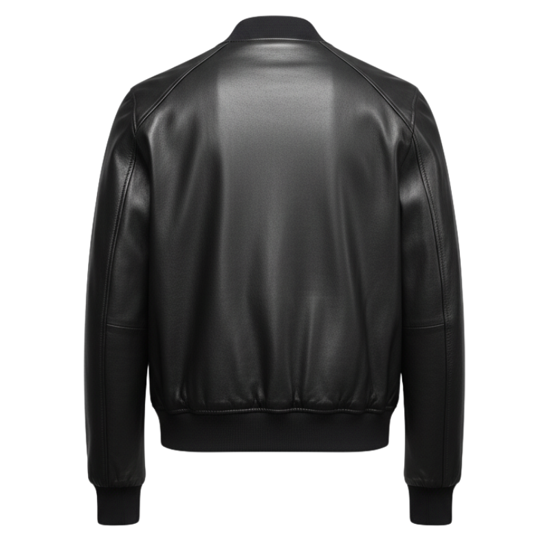 Croc-Textured Luxe Leather Bomber Jacket