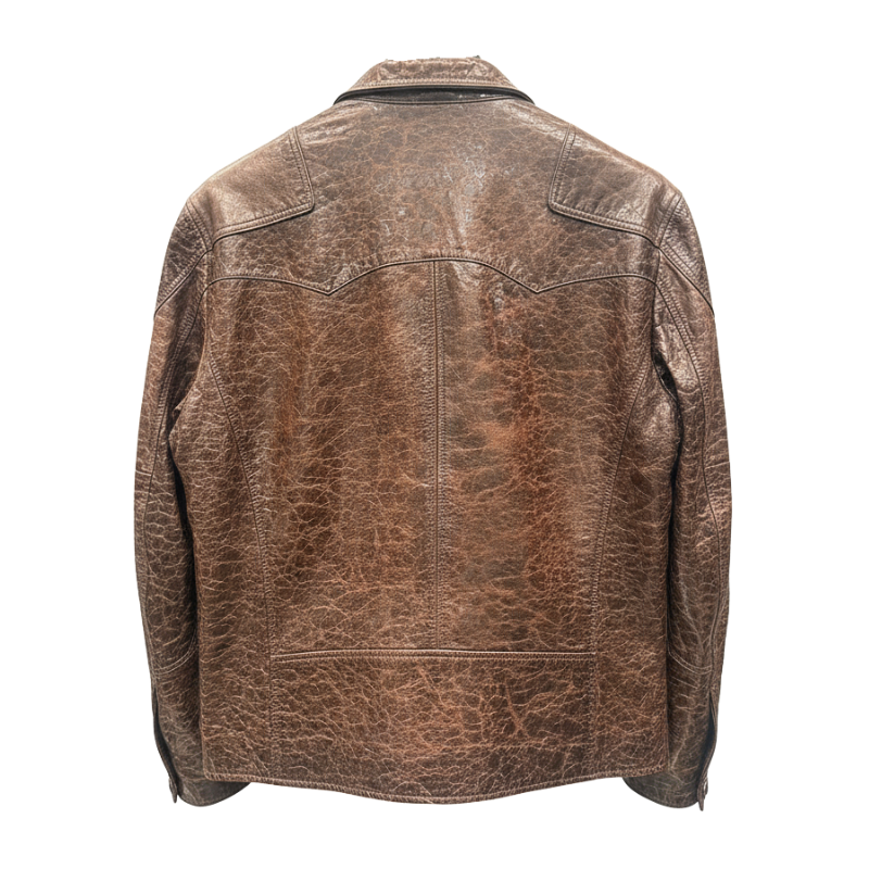 Old-Town Distressed Leather Biker Jacket
