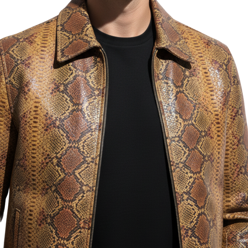Men's Python Leather Bomber Jacket