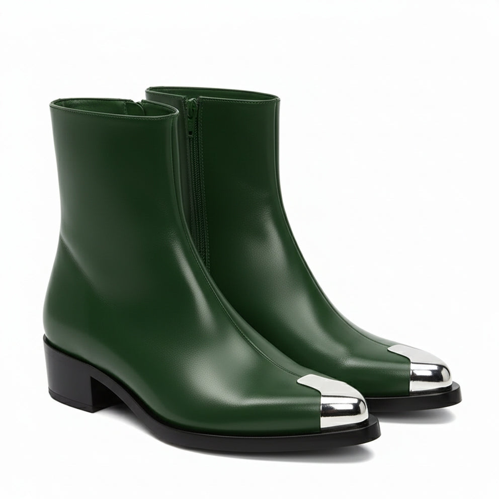 Punk Leather Boots Silver Toe