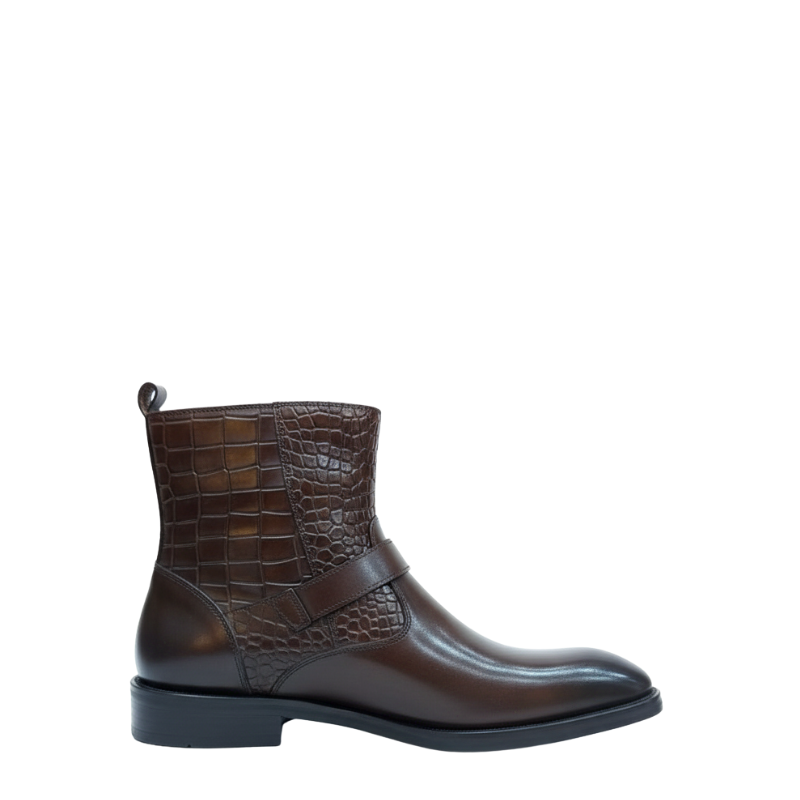 Italian Croco Buckle Ankle Boots