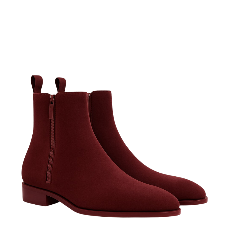 Crimson Luxe Suede Chelsea Boots