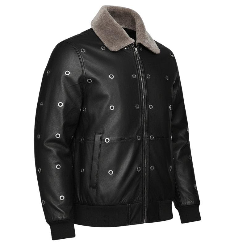 Rogue Fur-Collar Studded Leather Jacket