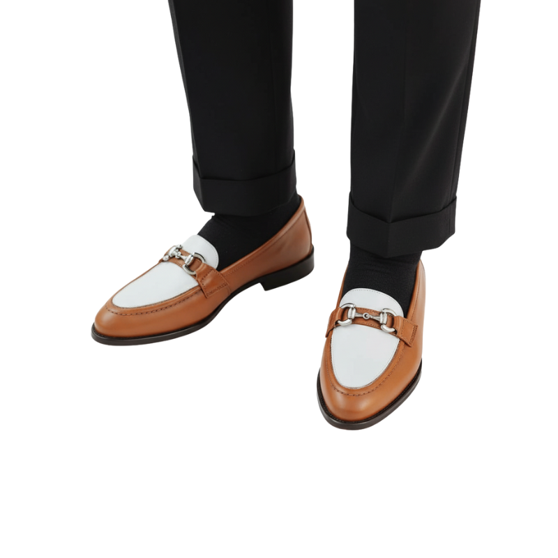 Luxury Cognac Ivory Bit Buckle Loafers