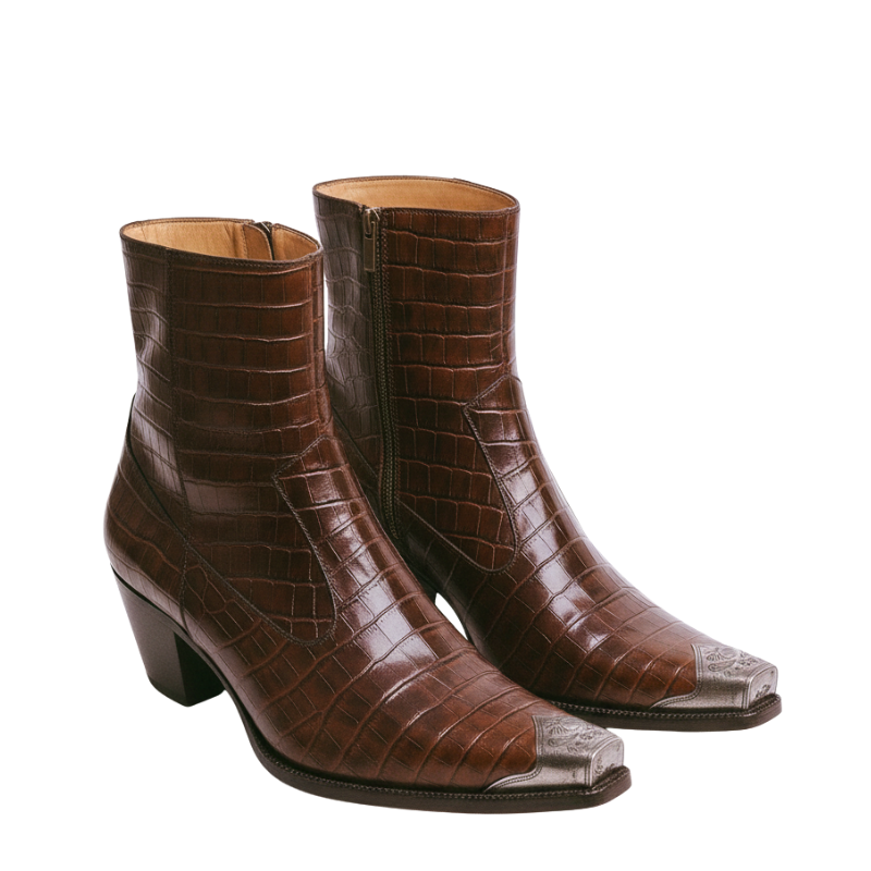 Metal-Toe Croc Textured Boots