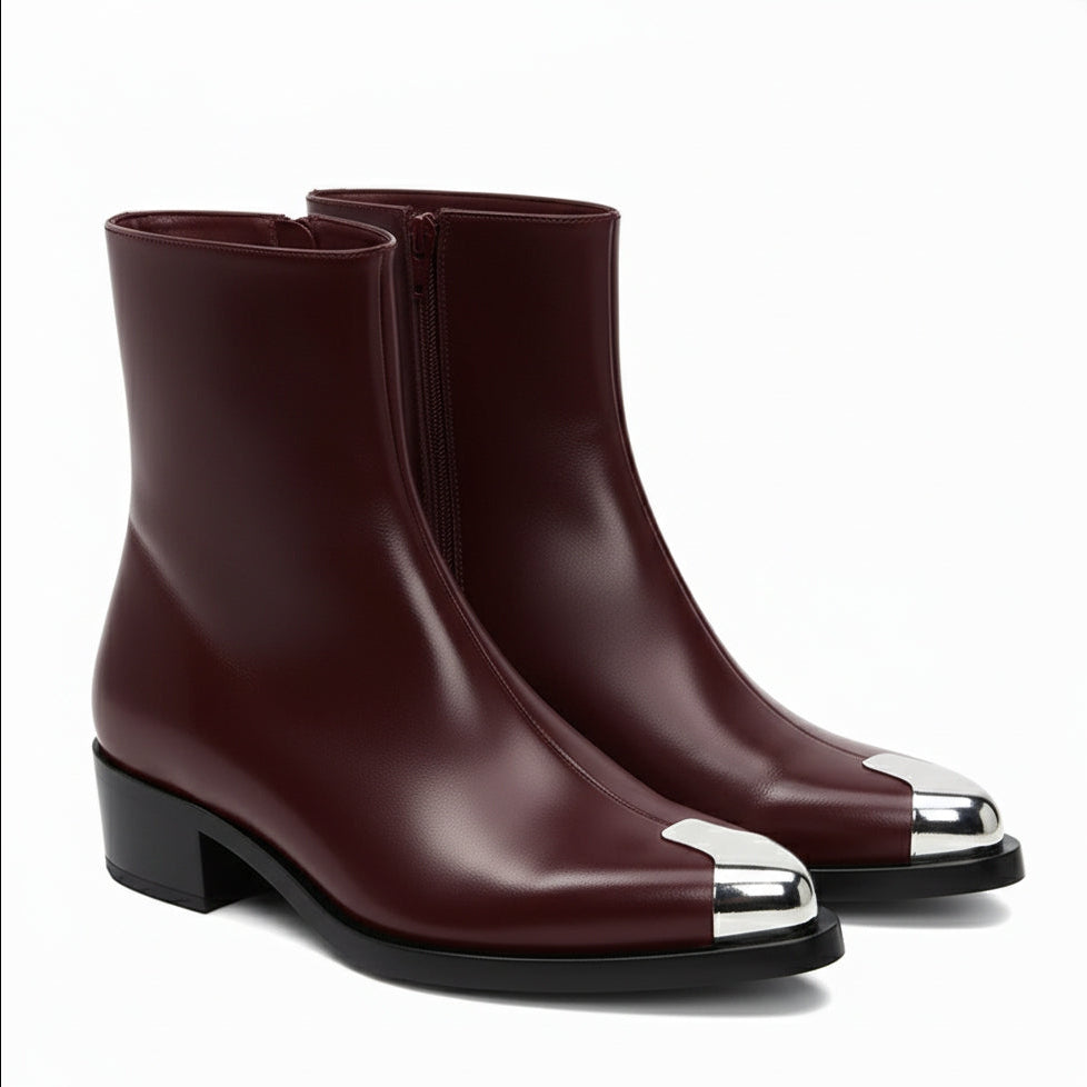 Punk Leather Boots Silver Toe