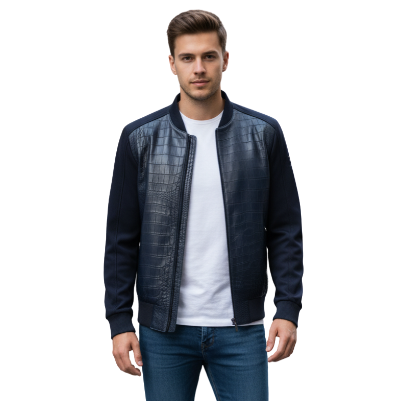 Men’s Premium Croc-Panel Luxe Bomber Jacket