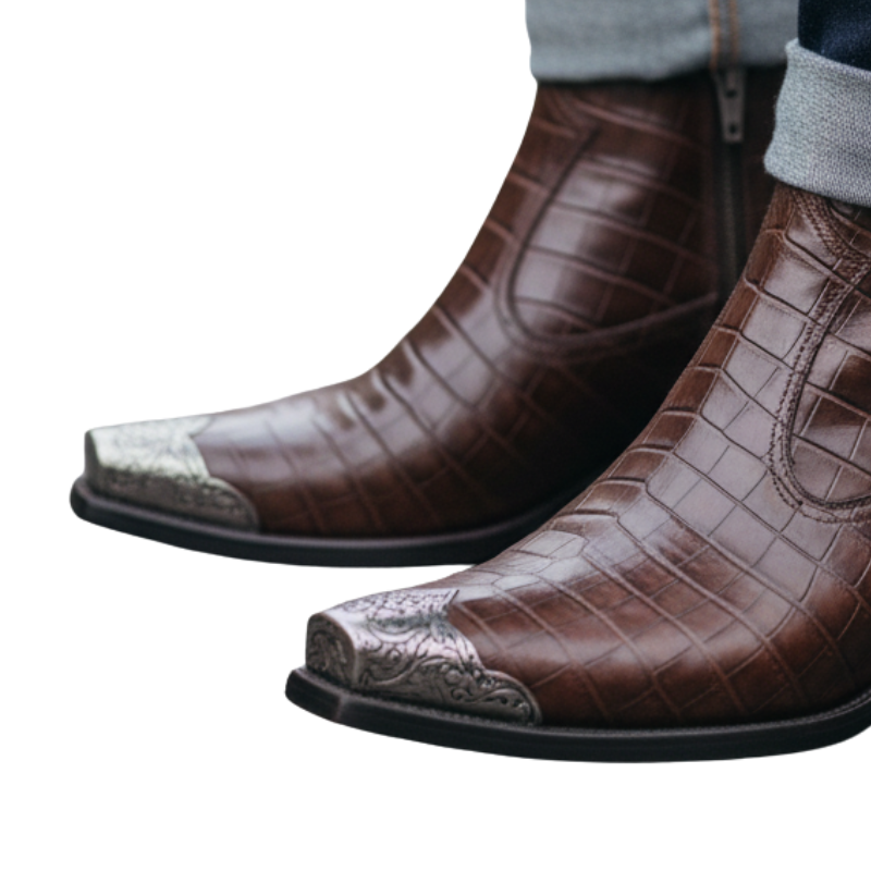 Metal-Toe Croc Textured Boots