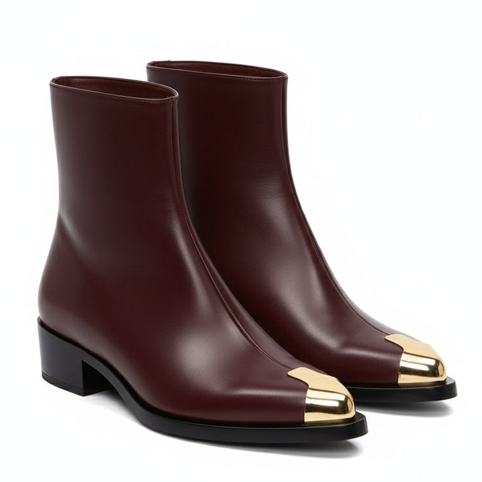 Punk Leather Boots Golden Toe Black