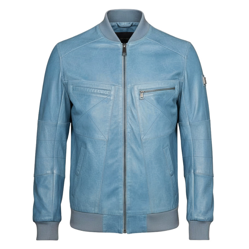 Arctic Sky Luxe Leather Bomber Jacket