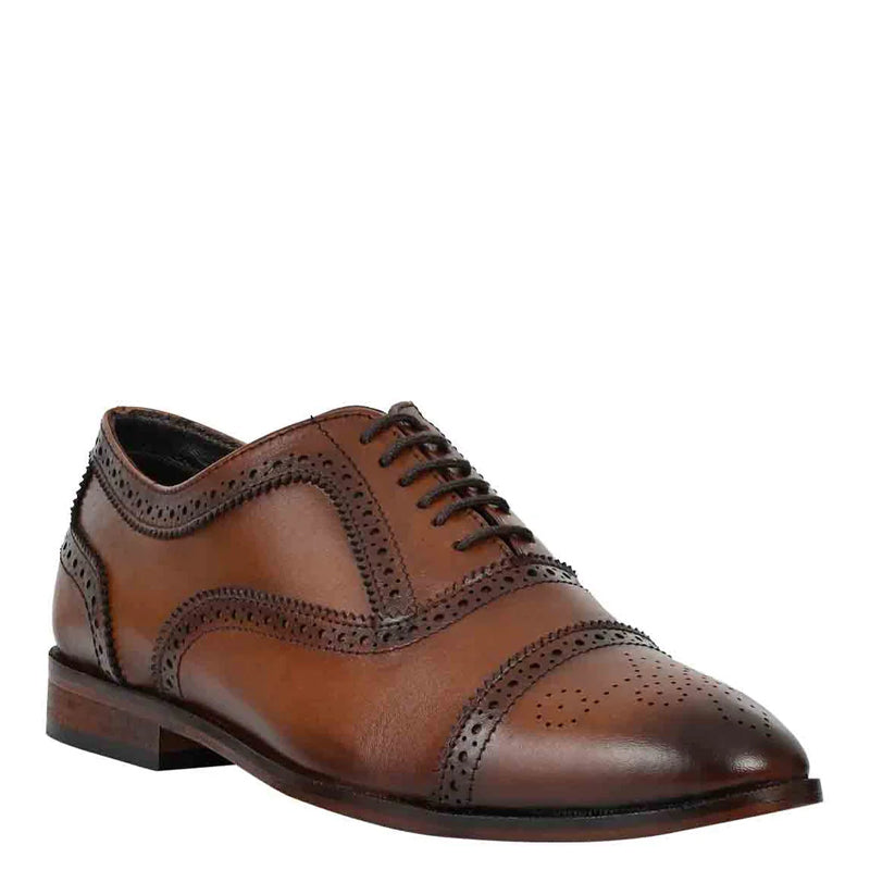 Polished Solid Leather Formal Oxford Brown Shoe