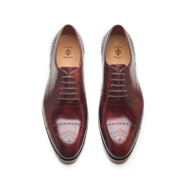 Constello, True Seamless  Faux Cap-toe Semi Brogue, Hand Welted - Chestnut Musuem Calf
