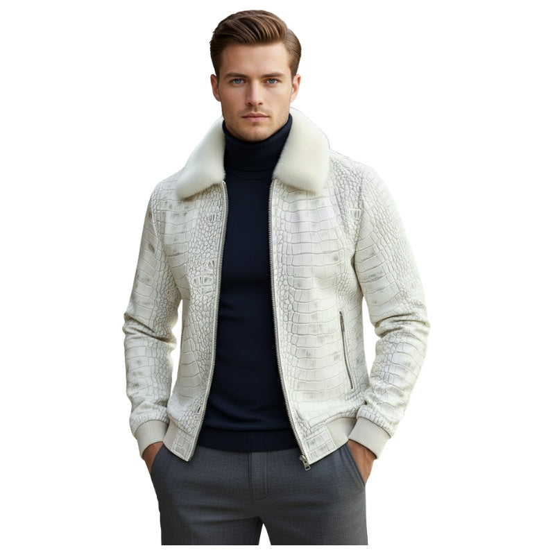 Arctic Croc-Embossed Fur-Collar Jacket