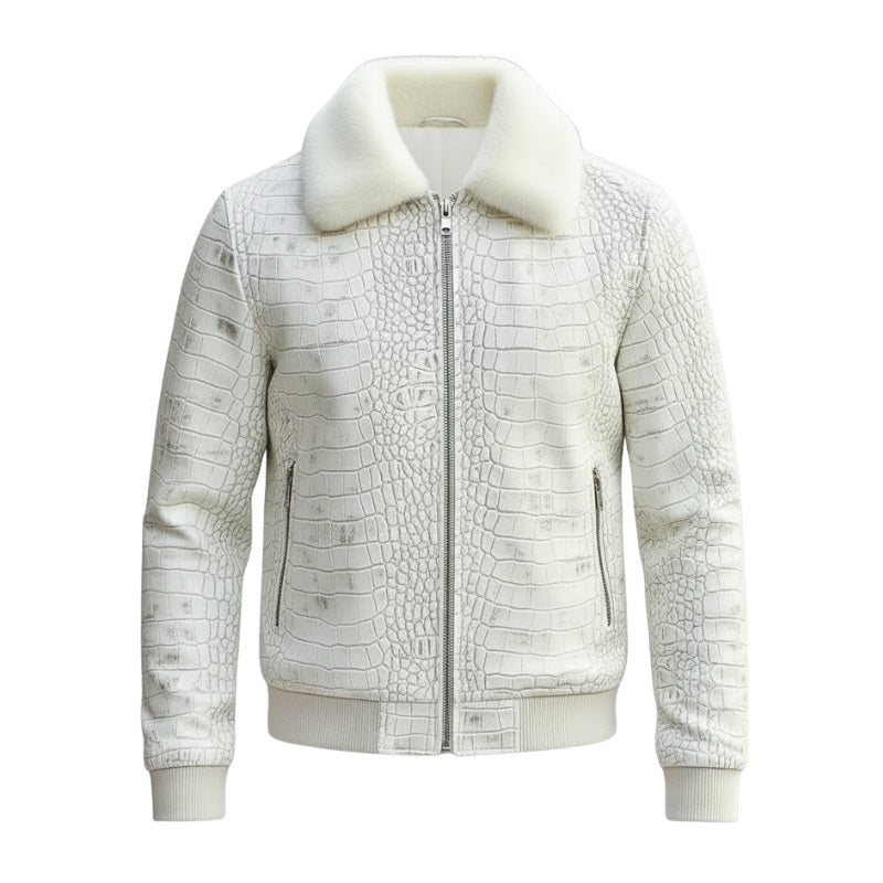 Arctic Croc-Embossed Fur-Collar Jacket