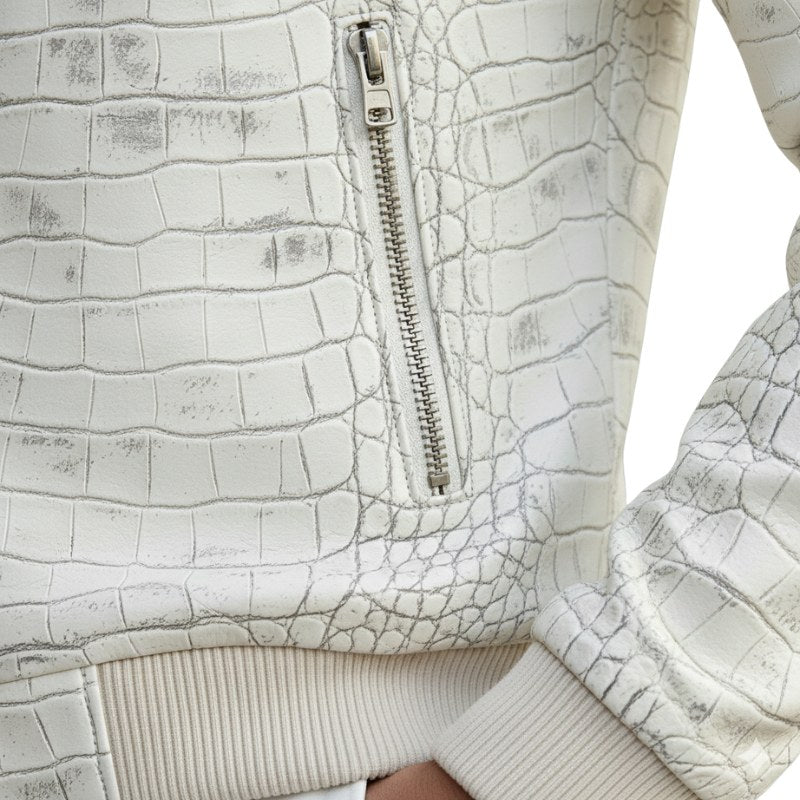 Arctic Croc-Embossed Fur-Collar Jacket