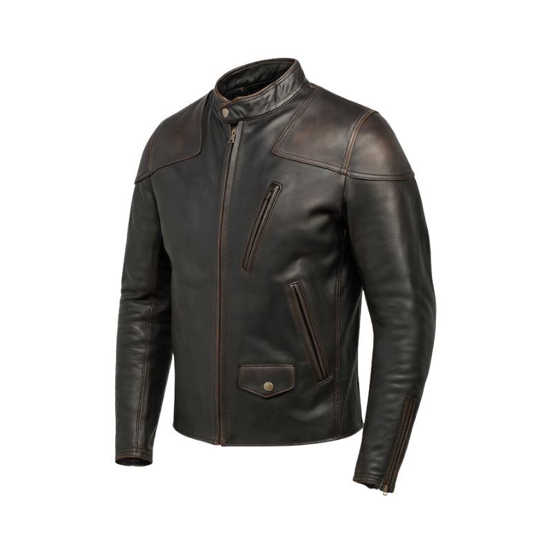 Men s Leather Slim Short Zipper Biker Jacket